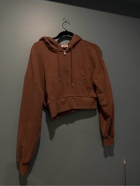Garage Cropped Zip-Up Hoodie Jacket - Brown